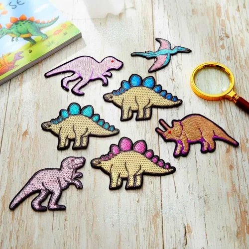 patchs dinosaures à paillettes