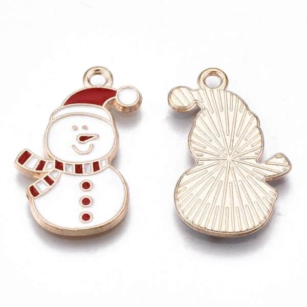 Breloque de Noël bonhomme de neige rouge et blanc x4 – Image 2