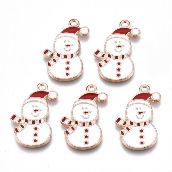 Breloque de Noël bonhomme de neige rouge et blanc x4 – Image 3