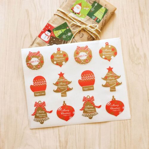 Etiquettes autocollantes Noël rouge et or vintage x12