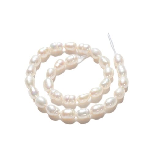 Perles de Culture d'Eau Douce Grain de Riz Blanches Naturelles (Grade AB) - Brin de ~27 Perles pour Bijoux