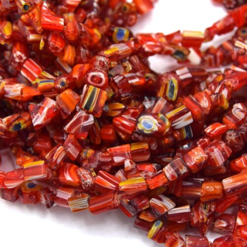 Chapelet de Perles Millefiori Chips - Verre Rouge Orangé