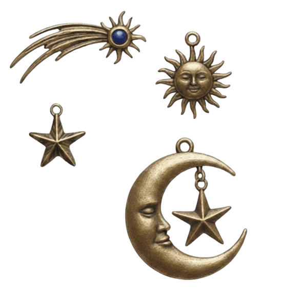 pendentifs ciel et astres incluant une lune, un soleil et des étoiles pour bijoux DIY.