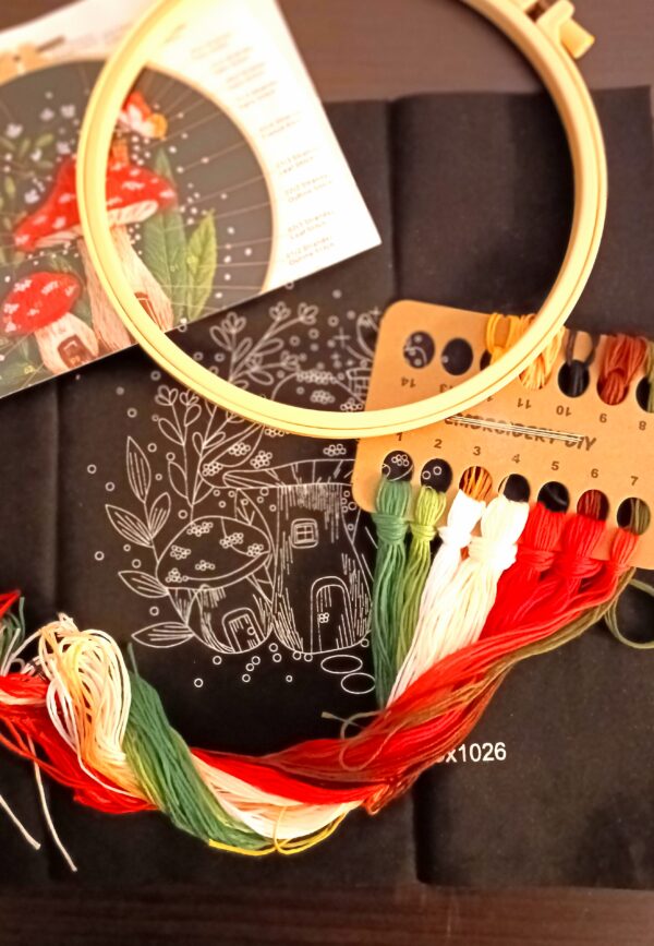 kit broderie champignon rouge