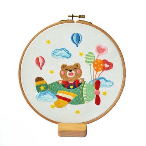 kit broderie ours pilote fond blanc