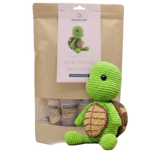 Kit crochet tortue Siem Amigurumi en coton biologique Hardicraft avec produit fini.