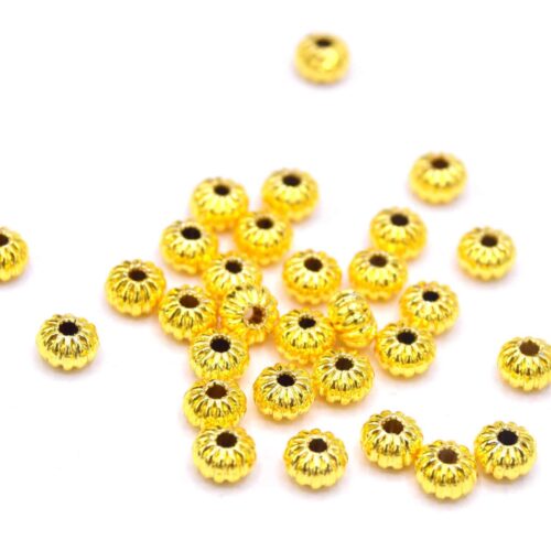 Perles intercalaires citrouille ~4mm laiton plaqué or 18k