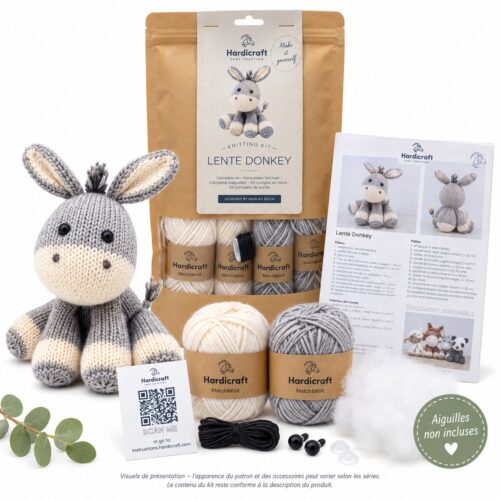 Kit tricot âne DIY Lente Hardicraft avec laine, patron et accessoires