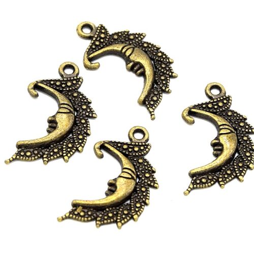 Breloques croissant de lunes visage bronze 25mm x20