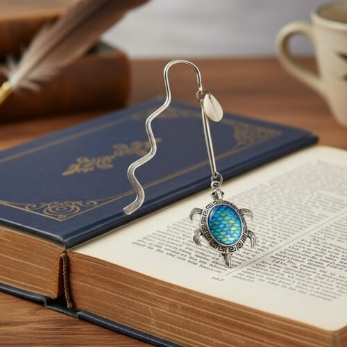 marque page tortue argent avec cauris