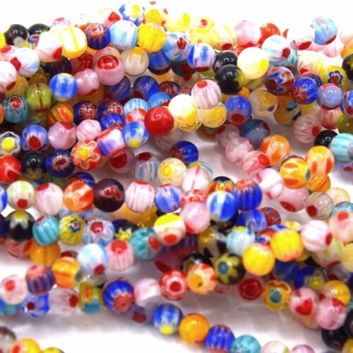 Perle de verre millefiori rond couleur mixte 4mm
