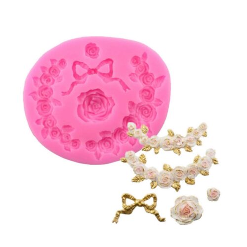 Moule en silicone couronne de fleurs avec noeud