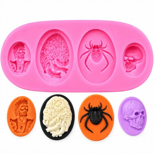 Cabochons Halloween réalisés avec un moule silicone pour résine