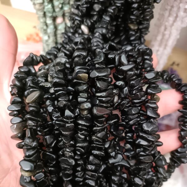 obsidienne perle noire chips