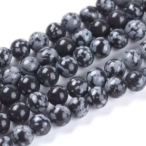 Perles obsidienne rondes flocon de neige 6mm