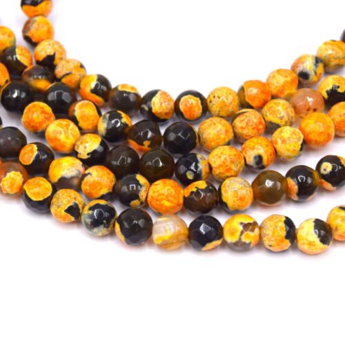Perles d'agate craquelée ronde facettes orange et noir 6mm
