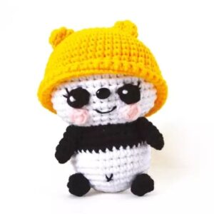 kit crochet panda nana avec chapeau jaune graine créative