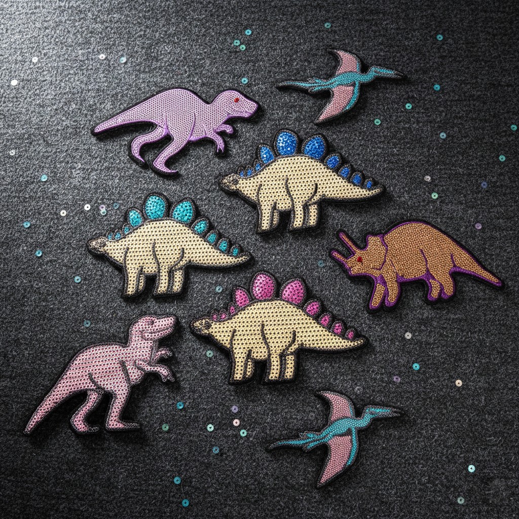 patchs dinosaures à paillettes