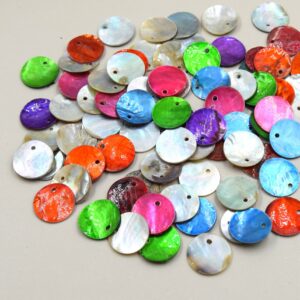 pendentifs 15 mm multicolore rond en coquille d'akoya rond plat