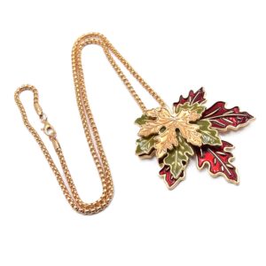 pendentif feuilles érable 3 couleurs avec chaine doré