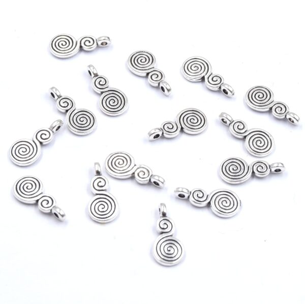 Pendentifs Spirale Tibétaine - Argent Antique - 8x17mm - Alliage Sans Nickel, Plomb, Cadmium - Lot de 30 - Fournitures Bijoux Diy