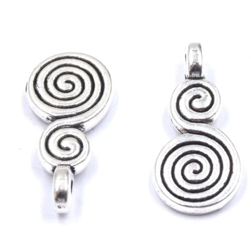Pendentifs Spirale Tibétaine - Argent Antique - 8x17mm - Alliage Sans Nickel, Plomb, Cadmium - Lot de 30 - Fournitures Bijoux Diy