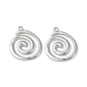 Pendentifs spirales en acier inoxydable 304 argent