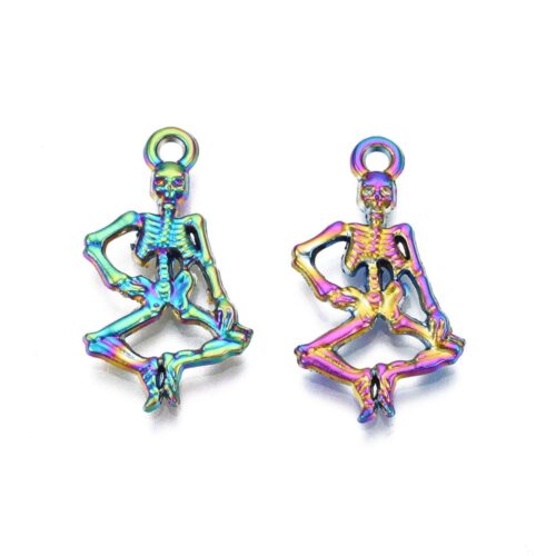 Squelettes en métal arc en ciel , pendentifs halloween