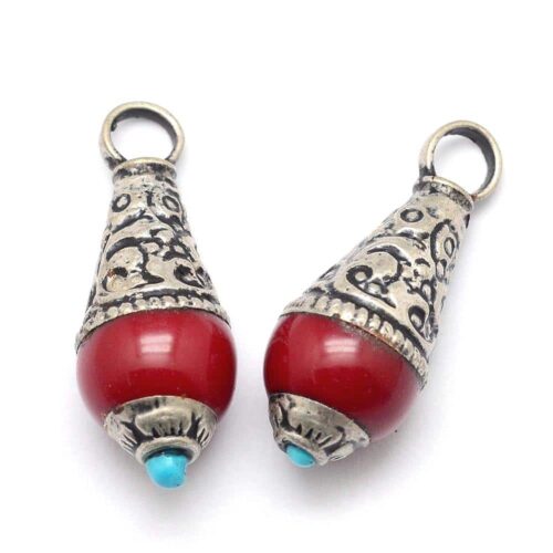 Pendentif Népalais goutte 28mm rouge