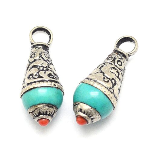 Pendentif Népalais goutte 28mm turquoise