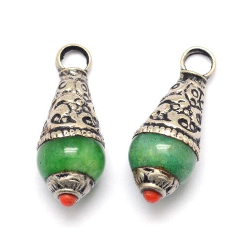 Pendentif Népalais goutte 28mm vert x1
