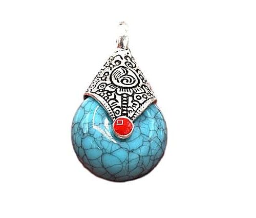 Pendentif Goutte en résine Tibétain Turquoise 28mm x1