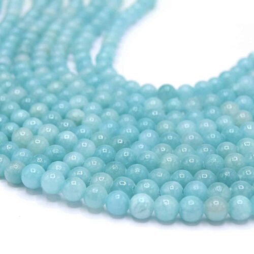Perles de jade de Mashan ronde bleu cyan 6mm