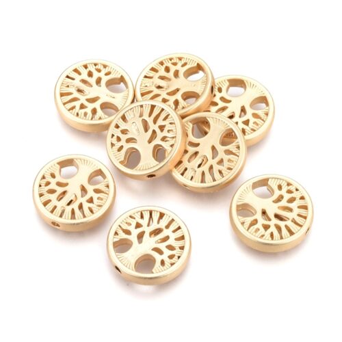 Perles rondes arbre de vie plaqué or 18K 18mm
