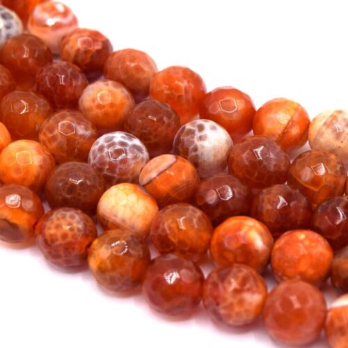 Perles agate ronde facettes 8mm rouge orangé