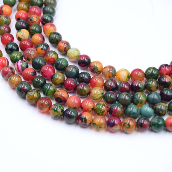 perle ronde agate verte et multicolore 8mm pour bijoux diy