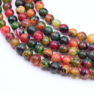 perle ronde agate verte et multicolore 8mm pour bijoux diy