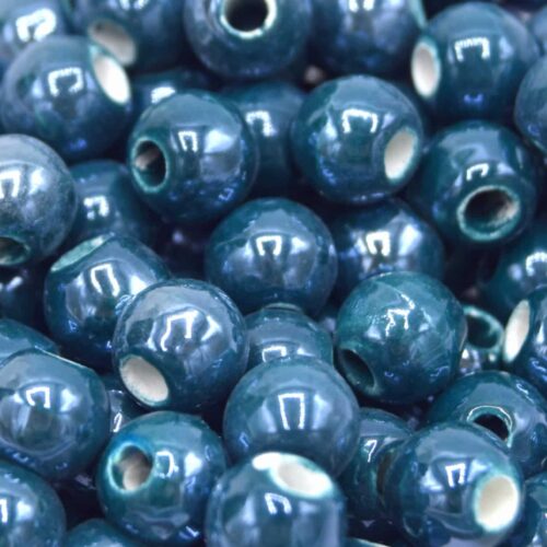 Perles en porcelaine émaillées rondes bleu nuit ~6mm
