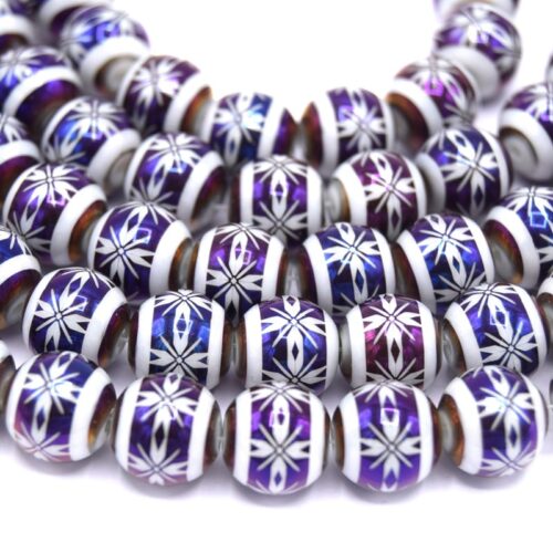 Perles de verre ronde 10mm boule de noël violet imprimé étoile
