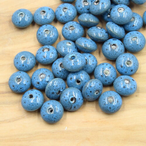 Perles en porcelaine émaillées rondelle bleu 12mm