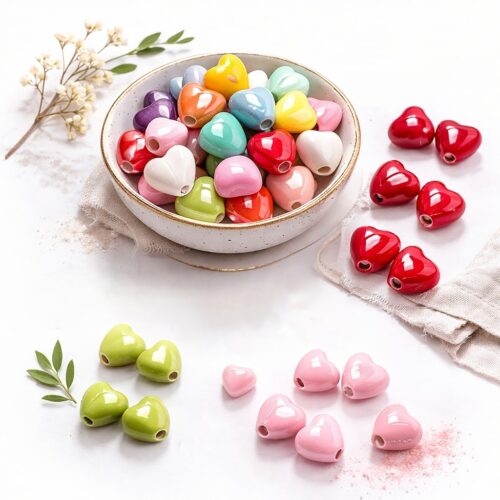 perles coeurs porcelaine 10mm multicolore pour la fabrication bijoux diy