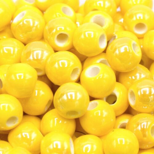 Perles en porcelaine émaillées rondes jaune ~6mm