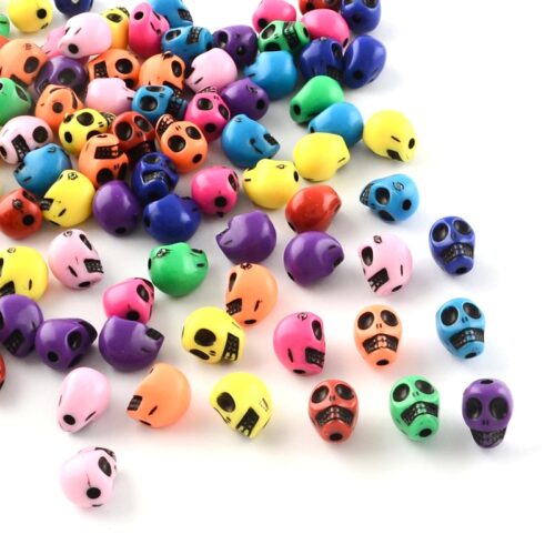 Perles tête de mort, crâne multicolore 10mm