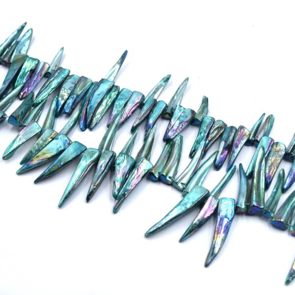 Perles Coquillage Eau Douce Galvanisé Bleu - Pointes Dent - 40cm (57-64 pcs) – Image 2