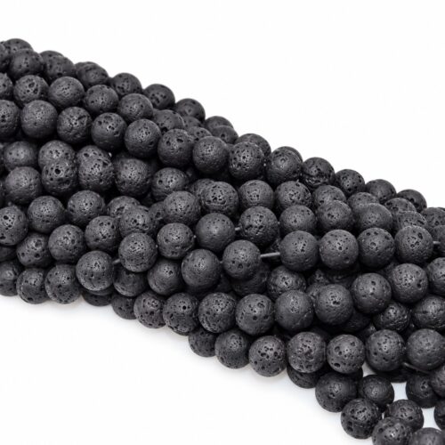 perle de lave 8mm noire ciré lot de 50 perles