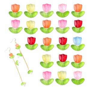 perle fleur et feuilles en verre vernissé forme tulipe multicolore
