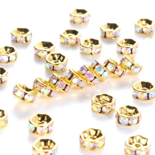 Perles intercalaires strass AB rondelles en laiton doré Ø4mm x20