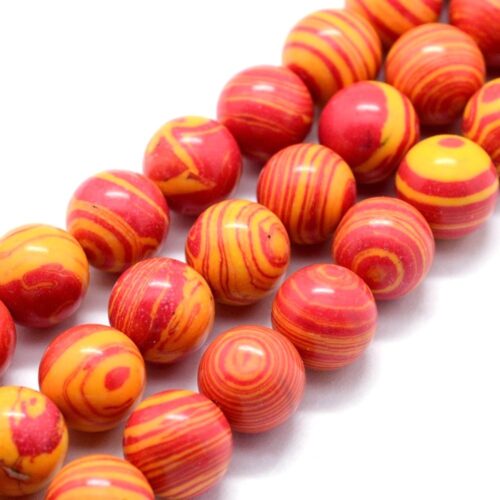 Perles ronde rouge orangé malachite Ø8mm x 1 chapelet