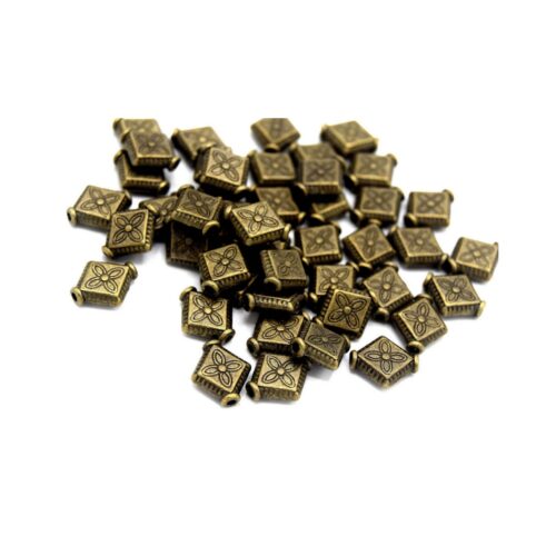 perle métal bronze losange avec fleur