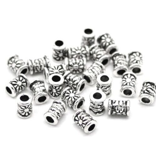 Perles tube fleur argent antique 6x4mm x20